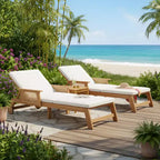 Christopher Knight Home Sakura Modernes 3-teiliges Akazien-Sonnenliegen- und Lamellentisch-Set mit Korbsitz