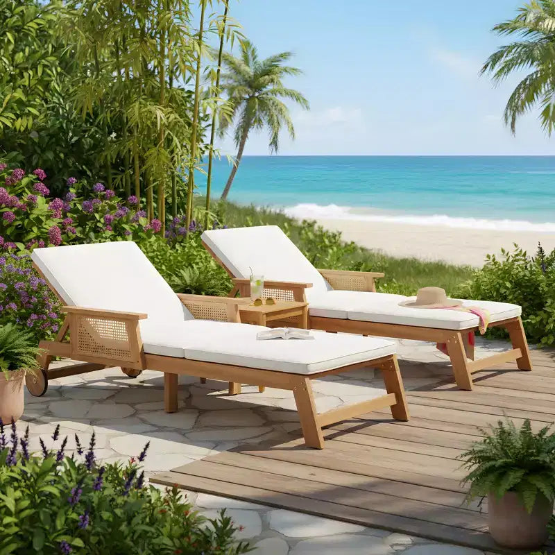 Christopher Knight Home Sakura Modernes 3-teiliges Akazien-Sonnenliegen- und Lamellentisch-Set mit Korbsitz
