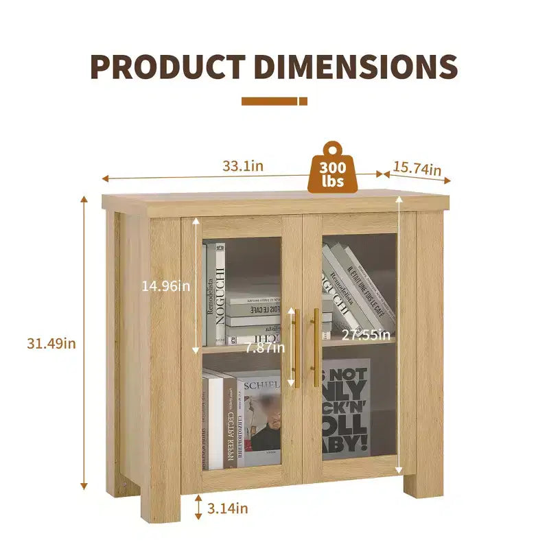 Sideboard-Buffetschrank mit Glastüren, Moderner Buffetschrank mit Stauraum, Holz-Buffettisch für Wohnzimmer, Esszimmer und Küche