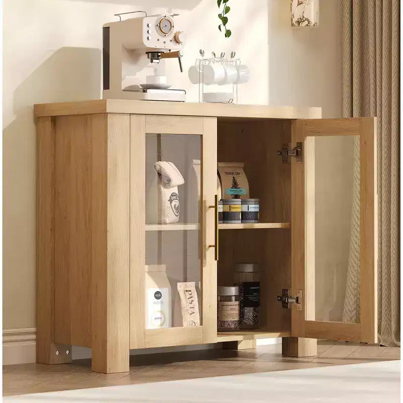 Sideboard-Buffetschrank mit Glastüren, Moderner Buffetschrank mit Stauraum, Holz-Buffettisch für Wohnzimmer, Esszimmer und Küche