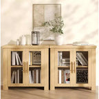 Sideboard-Buffetschrank mit Glastüren, Moderner Buffetschrank mit Stauraum, Holz-Buffettisch für Wohnzimmer, Esszimmer und Küche