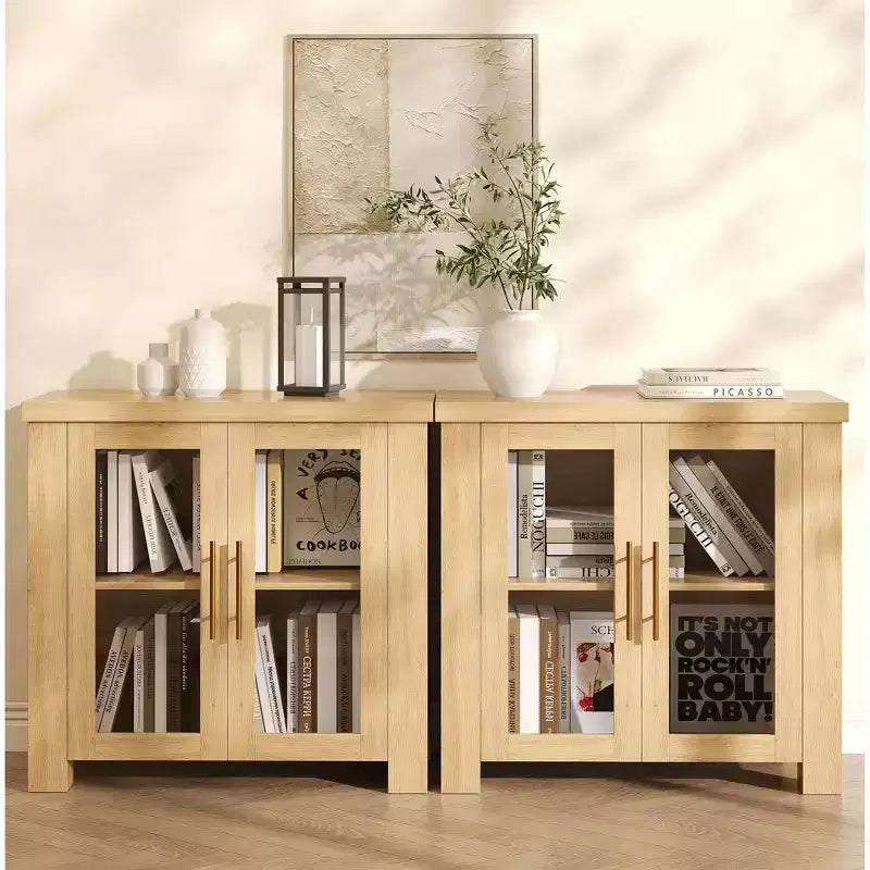 Sideboard-Buffetschrank mit Glastüren, Moderner Buffetschrank mit Stauraum, Holz-Buffettisch für Wohnzimmer, Esszimmer und Küche