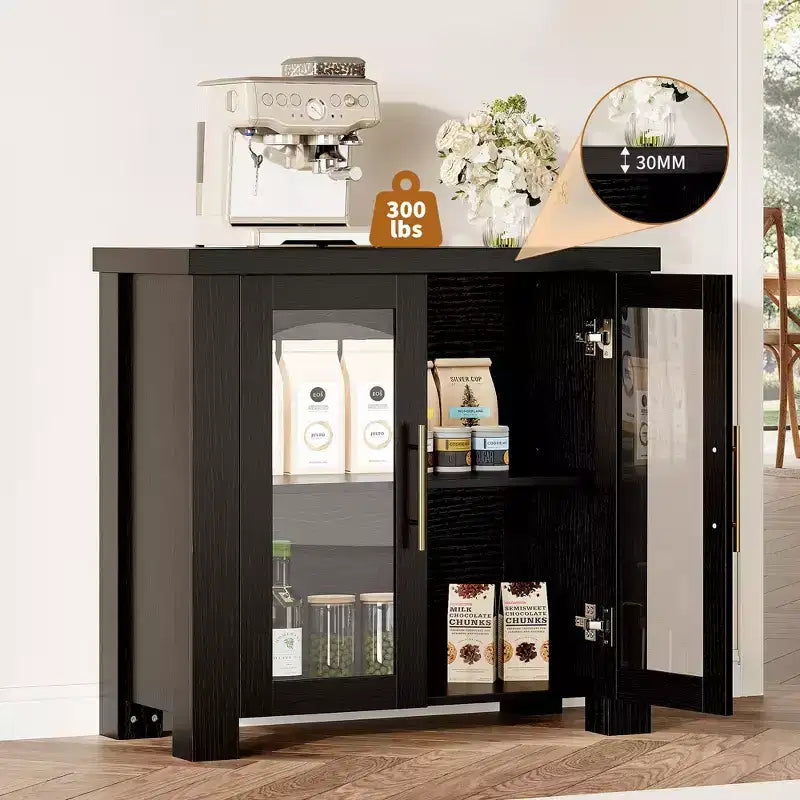Sideboard-Buffetschrank mit Glastüren, Moderner Buffetschrank mit Stauraum, Holz-Buffettisch für Wohnzimmer, Esszimmer und Küche
