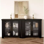 Sideboard-Buffetschrank mit Glastüren, Moderner Buffetschrank mit Stauraum, Holz-Buffettisch für Wohnzimmer, Esszimmer und Küche