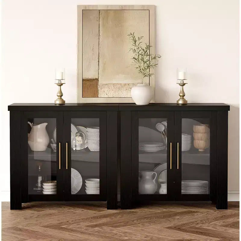Sideboard-Buffetschrank mit Glastüren, Moderner Buffetschrank mit Stauraum, Holz-Buffettisch für Wohnzimmer, Esszimmer und Küche