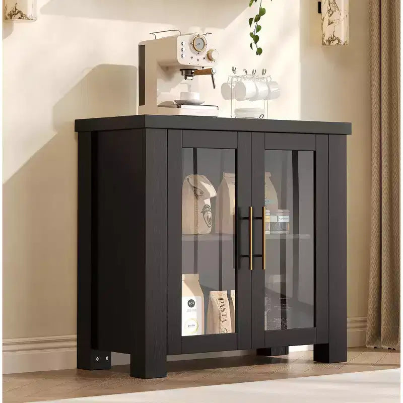 Sideboard Buffet Cabinet with Glass Doors, Modern Buffet Cabinet with Storage, Wood Buffet Table for Living Room, Dining Room and Kitchen