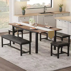 Space-Saving Extendable Dining Set For 4-8, 63 Multi-Functional Table with Benches & Stools, Waterproof, Mark-Resistant, Modern Mid-Century Style