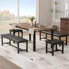 Platzsparendes ausziehbares Esszimmerset für 4-8 Personen, 63 multifunktionaler Tisch mit Bänken und Hockern, wasserdicht, kratzfest, moderner Mid-Century-Stil