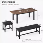 Platzsparendes ausziehbares Esszimmerset für 4-8 Personen, 63 multifunktionaler Tisch mit Bänken und Hockern, wasserdicht, kratzfest, moderner Mid-Century-Stil