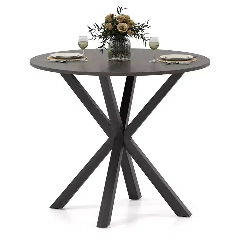 Costway 36 Round Farmhouse Dining Table for 4 w/Stable Intersecting Pedestal Base Black