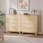 4 Drawer Dressers 2 Pcs, Fluted Closet Dressers Chest of Drawers, Wood Storage Dresser Chest of Drawers for Bedroom Living Room Hallway, Natural