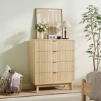 4 Schubladen Kommoden 2 Stk., Geriffelte Kleiderschrank-Kommoden, Holz-Aufbewahrungskommode für Schlafzimmer Wohnzimmer Flur, Natur