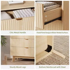 4 Schubladen Kommoden 2 Stk., Geriffelte Kleiderschrank-Kommoden, Holz-Aufbewahrungskommode für Schlafzimmer Wohnzimmer Flur, Natur