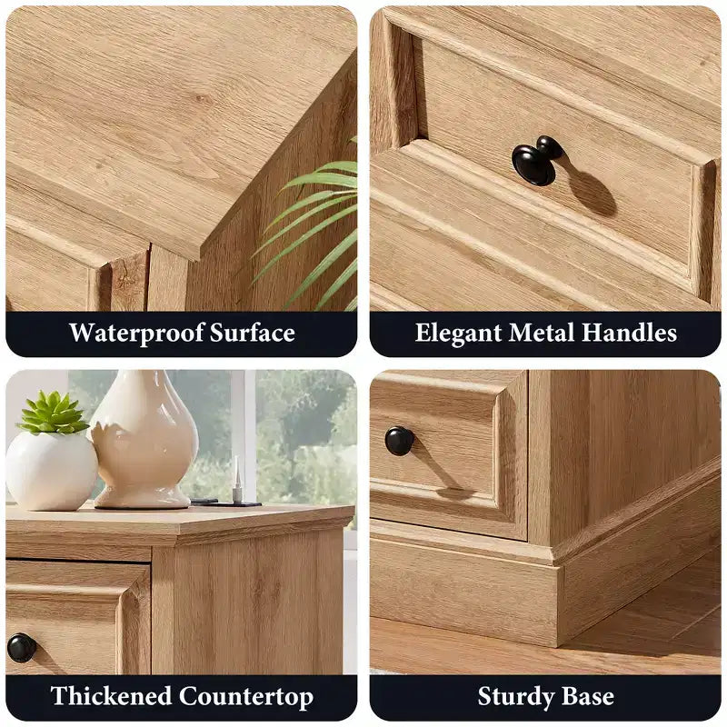 Nachttisch mit 4 Schubladen, 66 cm breiter Nachttisch mit Ladestation, Beistelltische aus Holz für Schlafzimmer, Wohnzimmer
