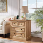 Nachttisch mit 4 Schubladen, 66 cm breiter Nachttisch mit Ladestation, Beistelltische aus Holz für Schlafzimmer, Wohnzimmer
