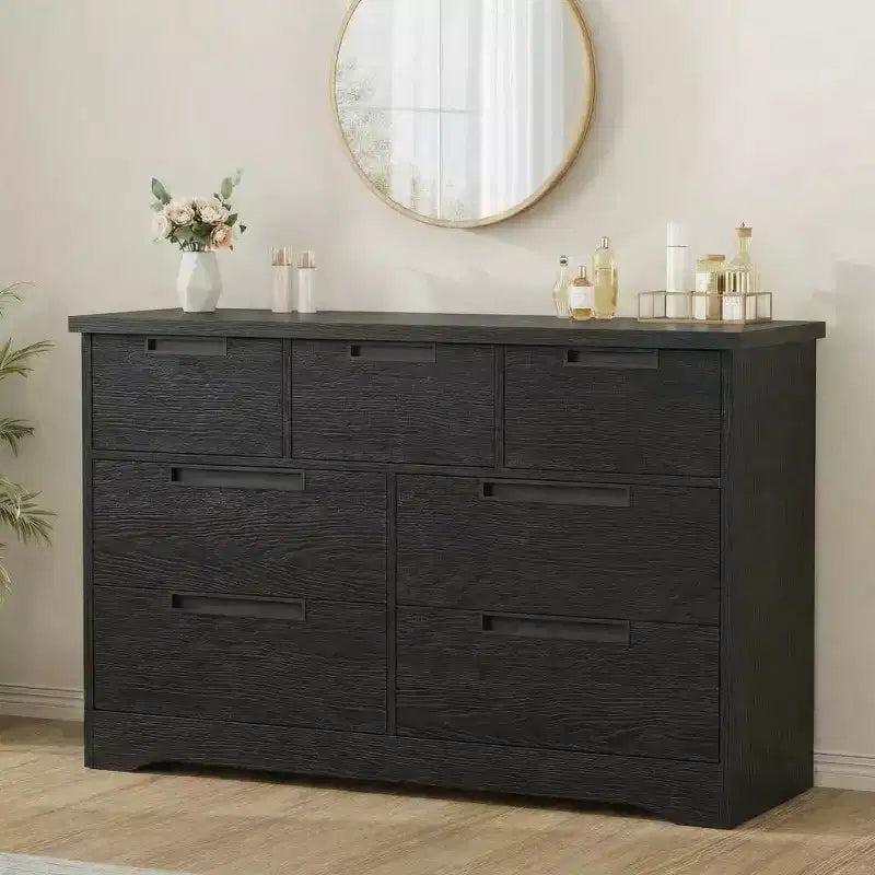 COZONY 46.8'' Wide 7 Drawer Dresser, Natural Oak Wooden Storage Chest with Embedded Handles