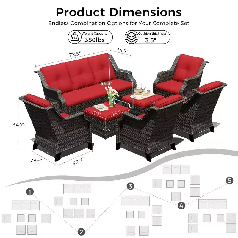 UPTIOT 4-Sessel-Set mit 2 Hockern & Sofa