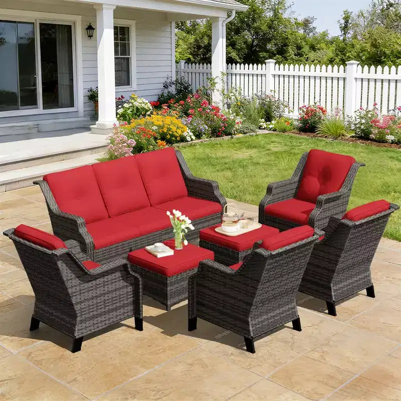 UPTIOT 4-Sessel-Set mit 2 Hockern & Sofa