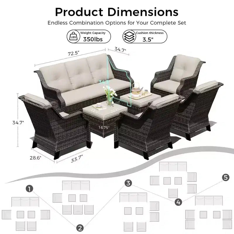 UPTIOT 4-Sessel-Set mit 2 Hockern & Sofa