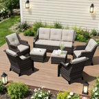 UPTIOT 4-Sessel-Set mit 2 Hockern & Sofa