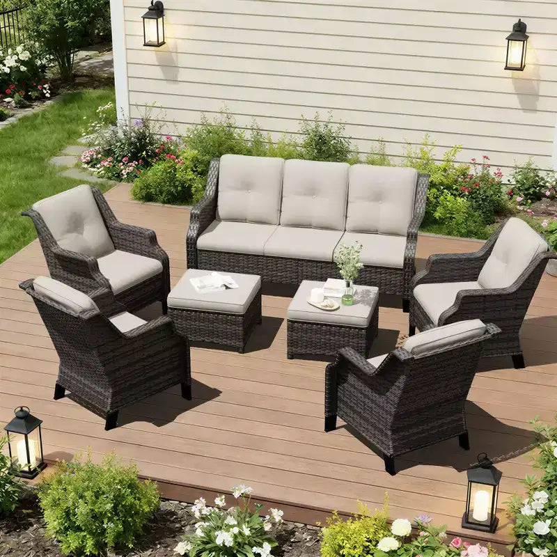UPTIOT 4-Sessel-Set mit 2 Hockern & Sofa
