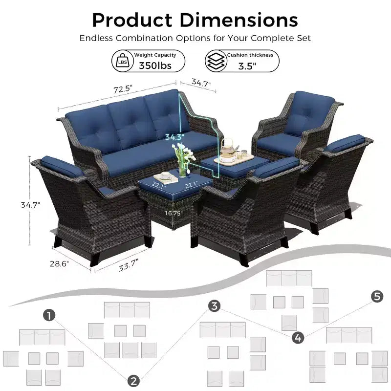 UPTIOT 4-Sessel-Set mit 2 Hockern & Sofa