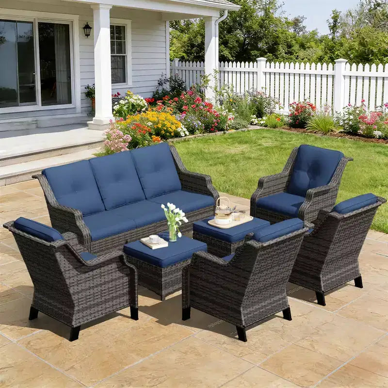 UPTIOT 4-Sessel-Set mit 2 Hockern & Sofa