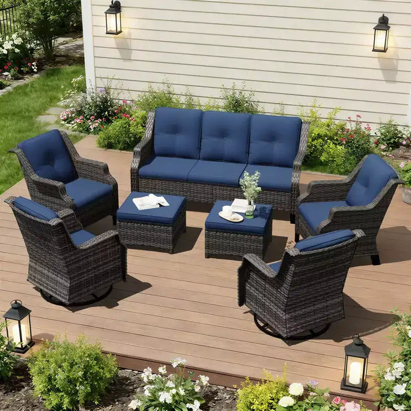 UPTIOT 4-Sessel-Set mit 2 Hockern & Sofa
