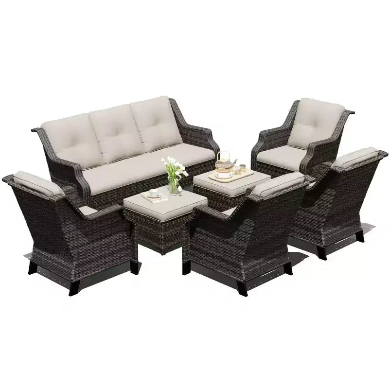 UPTIOT 4-Chair Set with 2 Ottomans & Sofa