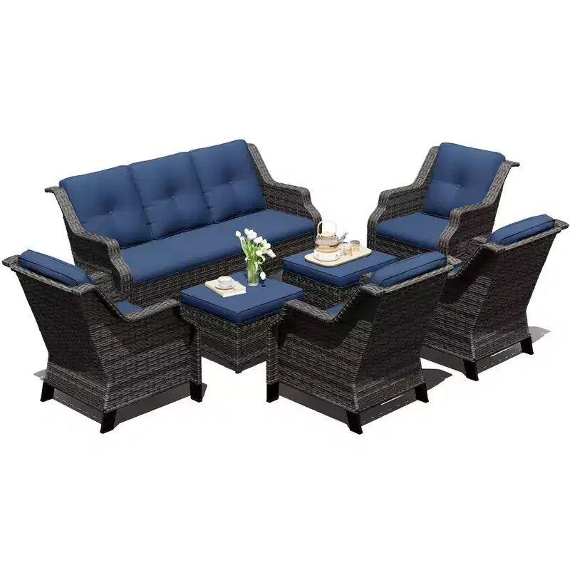 UPTIOT 4-Sessel-Set mit 2 Hockern & Sofa