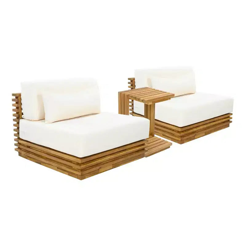 Christopher Knight Home Nolan Patio Modernes Akazienholz 3-teiliges Terrassen-Gesprächs-Set mit überdimensionierten Clubsesseln und Beistelltisch