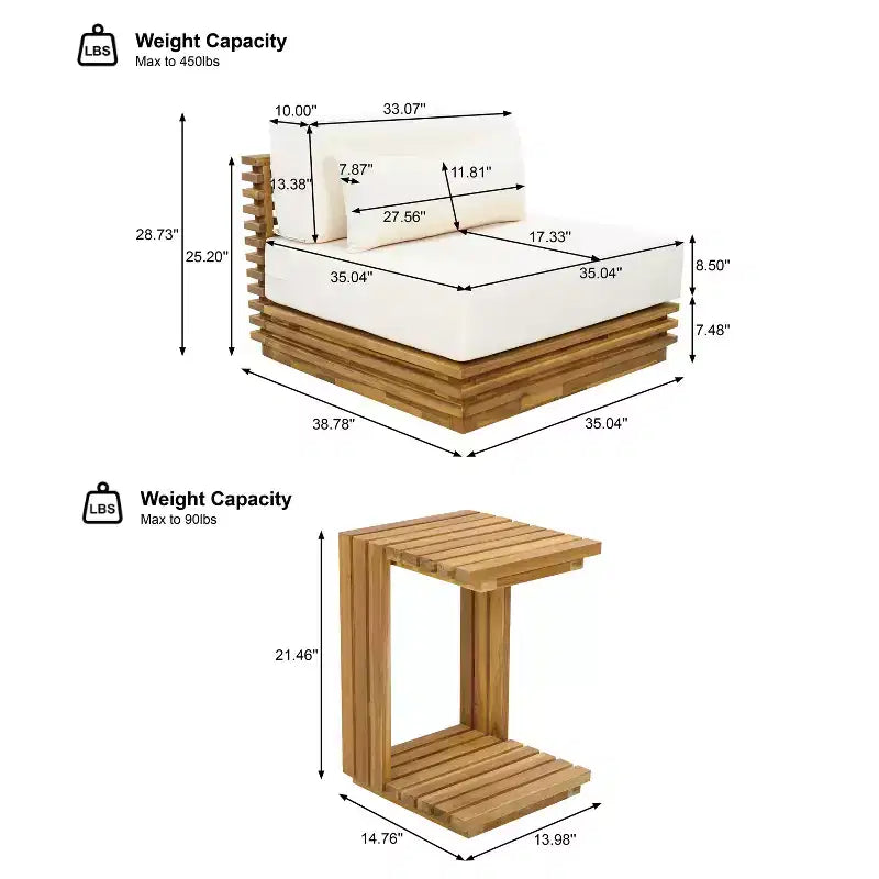 Christopher Knight Home Nolan Patio Modernes Akazienholz 3-teiliges Terrassen-Gesprächs-Set mit überdimensionierten Clubsesseln und Beistelltisch