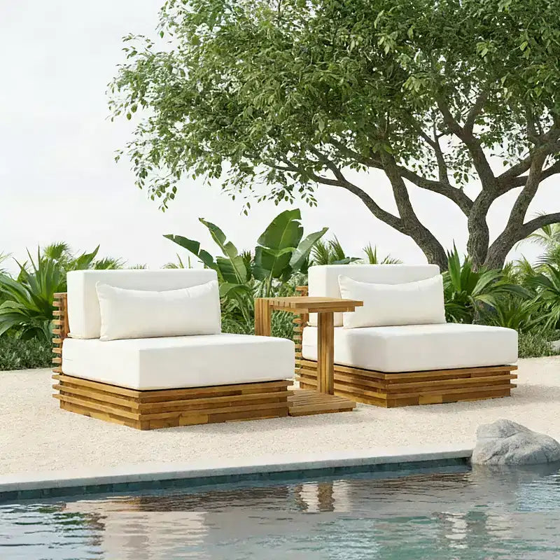Christopher Knight Home Nolan Patio Modern Acacia Wood 3-Piece Patio Conversation Set with Oversized Club Chairs and Side Table