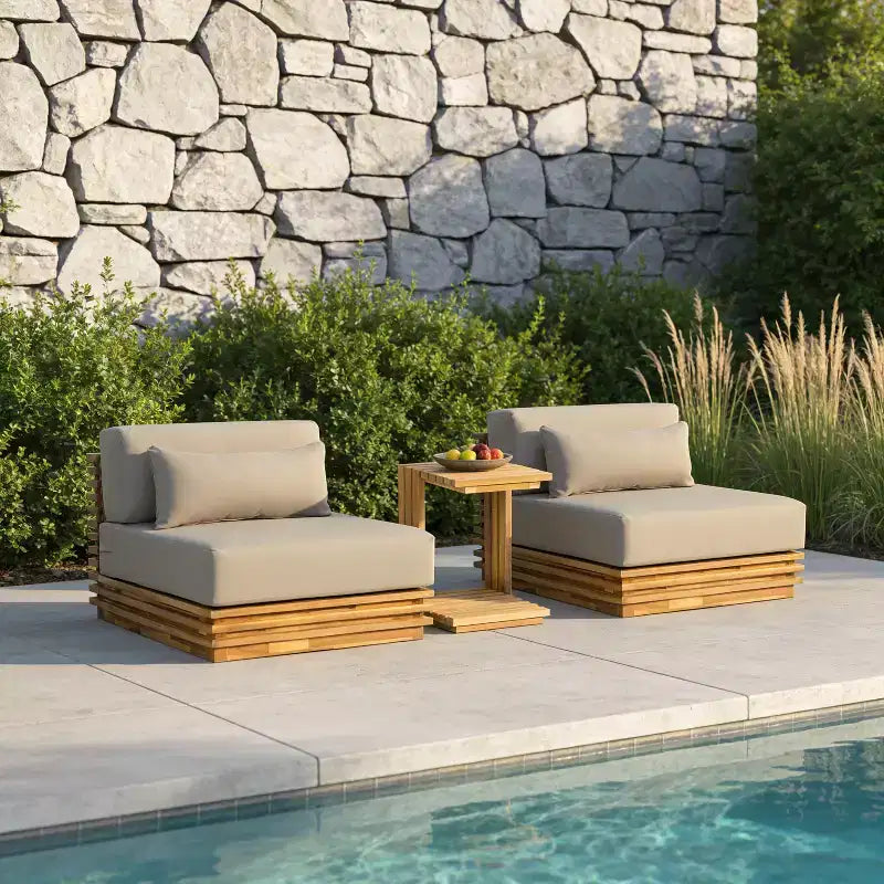 Christopher Knight Home Nolan Patio Modernes Akazienholz 3-teiliges Terrassen-Gesprächs-Set mit überdimensionierten Clubsesseln und Beistelltisch