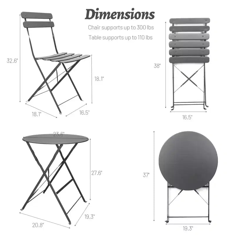 3-teiliges Terrassen-Bistro-Balkon-Metallstuhl-Tisch-Set