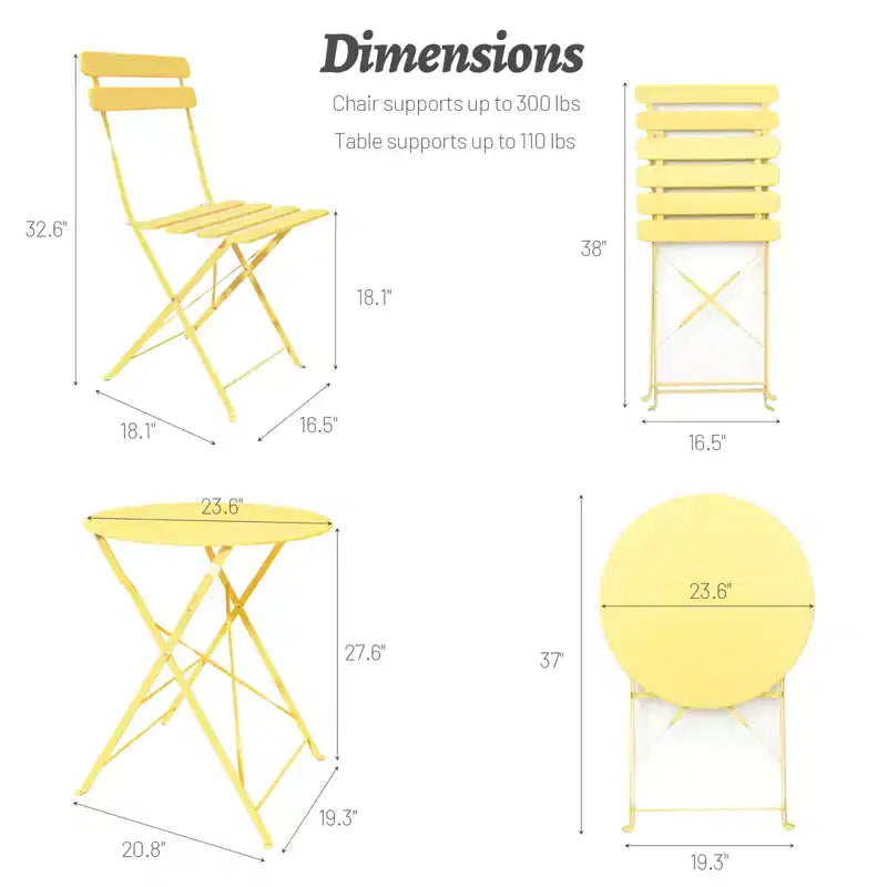 3-teiliges Terrassen-Bistro-Balkon-Metallstuhl-Tisch-Set