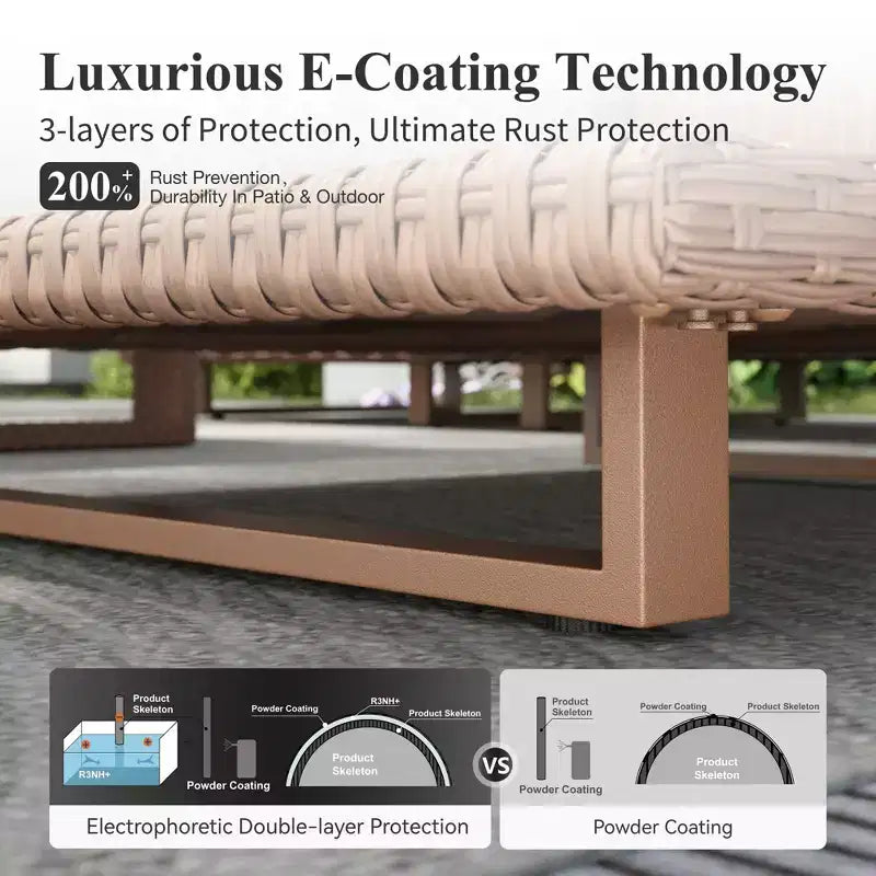 Captiva Designs Outdoor-Terrassen-Sofa-Garnitur aus Rattan und Holzmaserung mit dicken Polstern