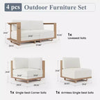 Captiva Designs Outdoor-Terrassen-Sofa-Garnitur aus Rattan und Holzmaserung mit dicken Polstern