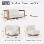 Captiva Designs Outdoor-Terrassen-Sofa-Garnitur aus Rattan und Holzmaserung mit dicken Polstern