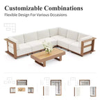 Captiva Designs Outdoor-Terrassen-Sofa-Garnitur aus Rattan und Holzmaserung mit dicken Polstern