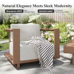 Captiva Designs Outdoor-Terrassen-Sofa-Garnitur aus Rattan und Holzmaserung mit dicken Polstern