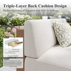 Captiva Designs Outdoor-Terrassen-Sofa-Garnitur aus Rattan und Holzmaserung mit dicken Polstern