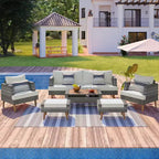 GDFStudio Arthur Patio Modern PE Wicker 6-Piece Conversation Set with Table and Cushions