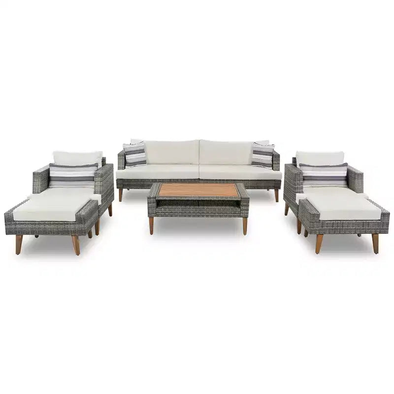 GDFStudio Arthur Patio Modernes PE-Rattan 6-teiliges Gesprächsset mit Tisch und Kissen