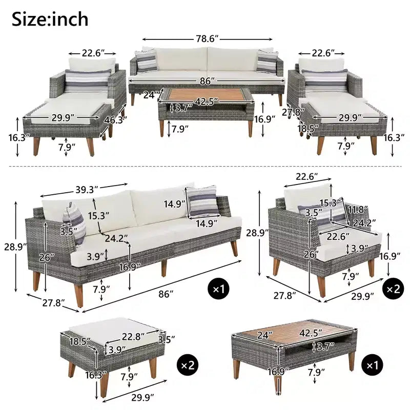 GDFStudio Arthur Patio Modernes PE-Rattan 6-teiliges Gesprächsset mit Tisch und Kissen