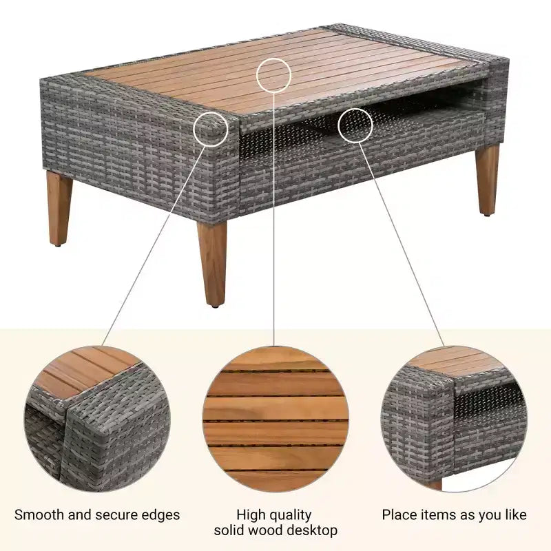 GDFStudio Arthur Patio Modernes PE-Rattan 6-teiliges Gesprächsset mit Tisch und Kissen