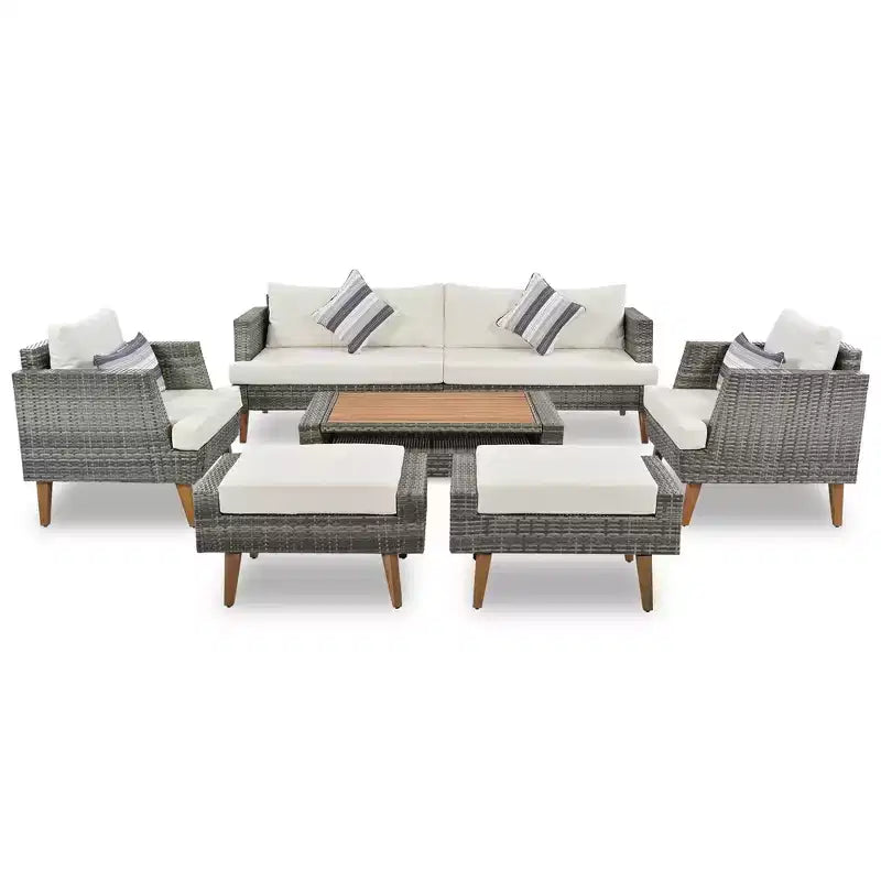 GDFStudio Arthur Patio Modernes PE-Rattan 6-teiliges Gesprächsset mit Tisch und Kissen