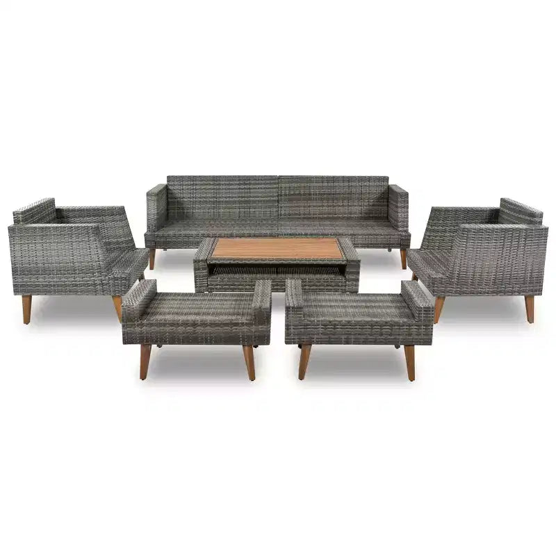 GDFStudio Arthur Patio Modernes PE-Rattan 6-teiliges Gesprächsset mit Tisch und Kissen