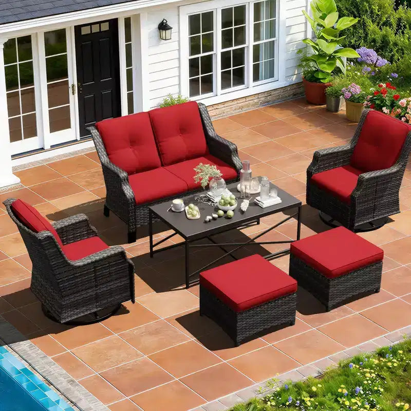 UPTIOT Outdoor-Loungeset mit Sofa, Schaukelstühlen, Hockern und Couchtisch für entspannten Komfort im Garten