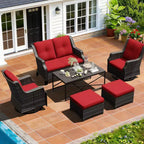 UPTIOT Outdoor-Loungeset mit Sofa, Schaukelstühlen, Hockern und Couchtisch für entspannten Komfort im Garten